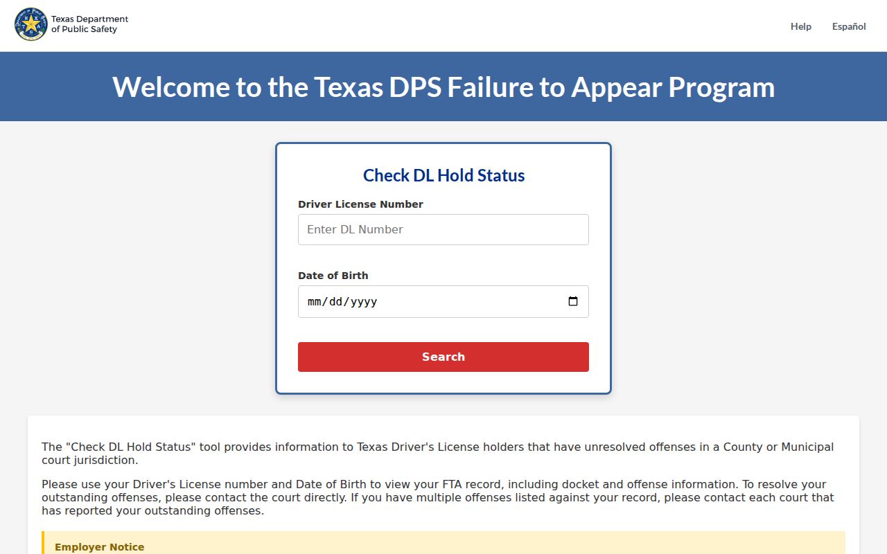 Texas DPS hold checker used with Caldwell County traffic warrant records