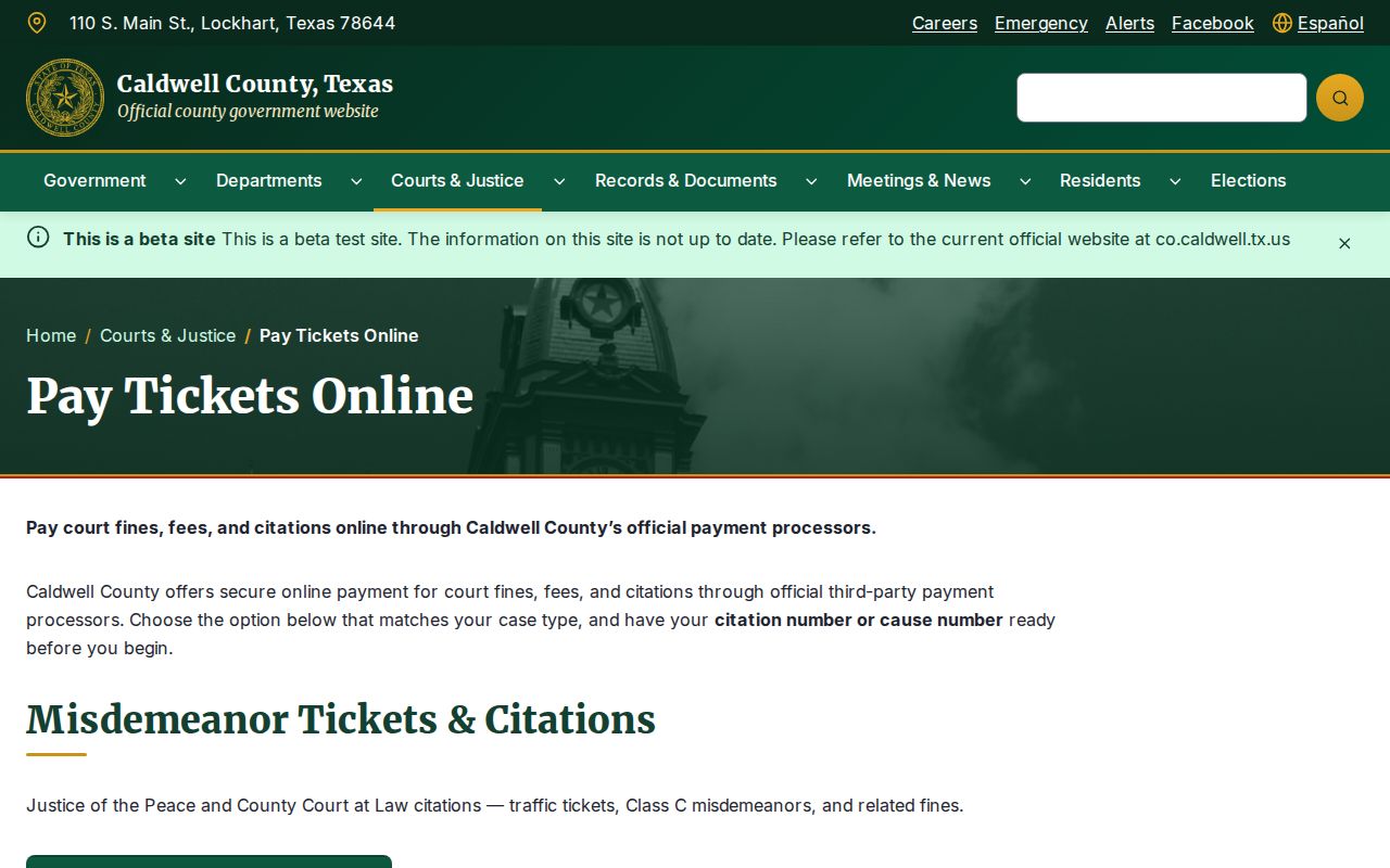 Caldwell County citation payment routes for court records and warrants
