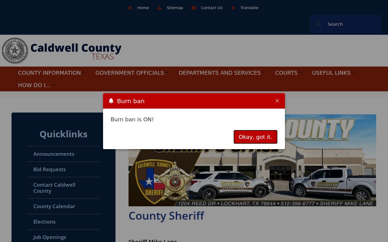 Caldwell County Sheriff contact for warrant record questions
